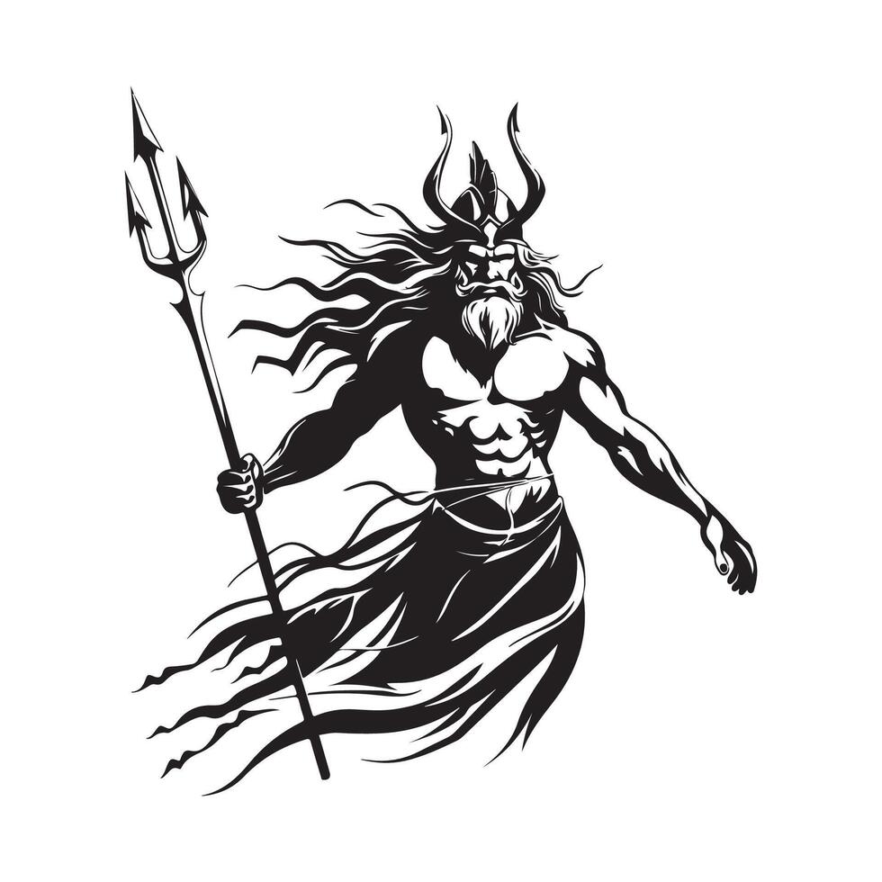 Poseidon the Sea God design silhouette Logo, Art, Icons, and Graphics isolated on white background vector
