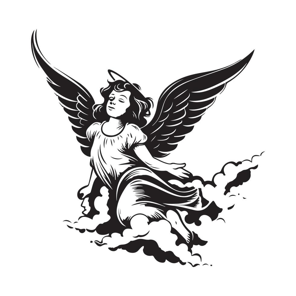 Engraving Antique Angel Images isolated on white background vector