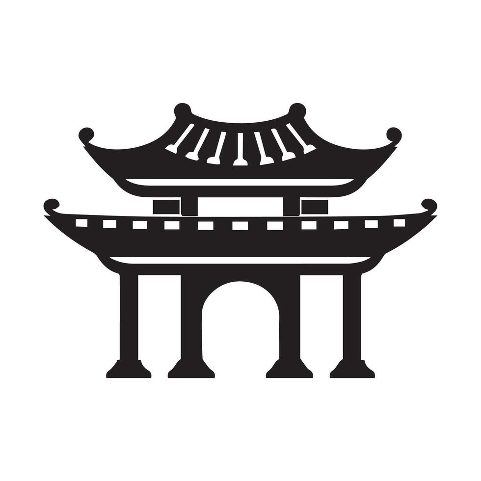 Traditional Korean Main Gate logo design silhouette Isolated On white background vector