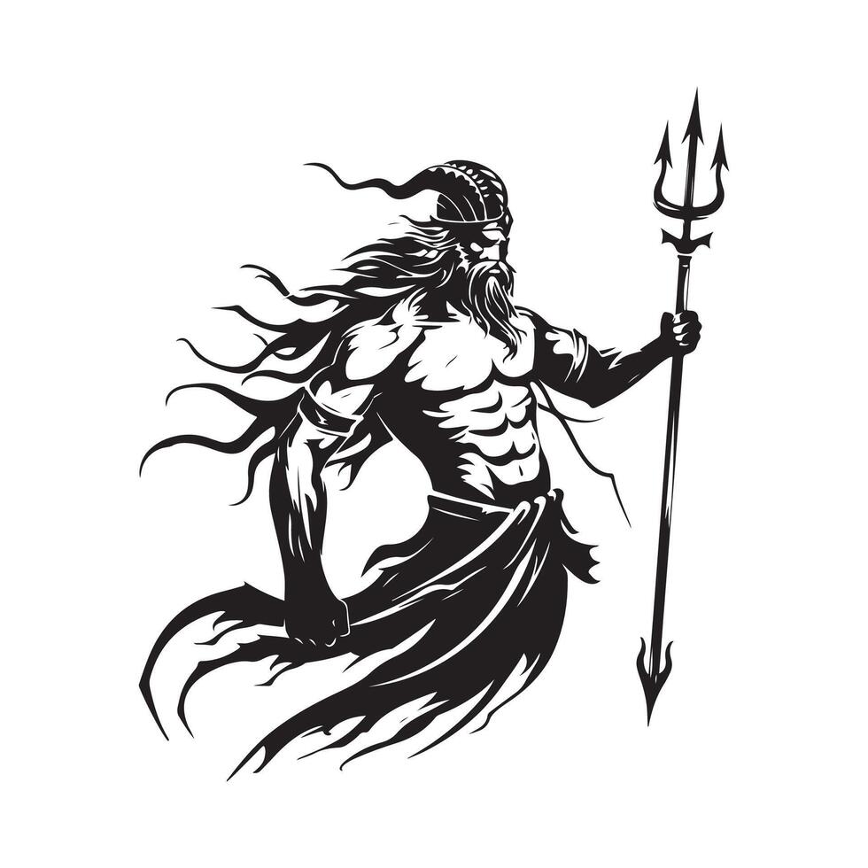 Poseidon greek Logo, Art, Icons, and Graphics isolated on white background vector