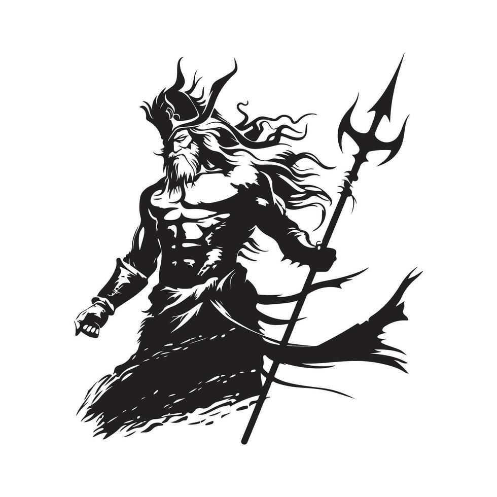 Poseidon the Sea God design silhouette Logo, Art, Icons, and Graphics isolated on white background vector
