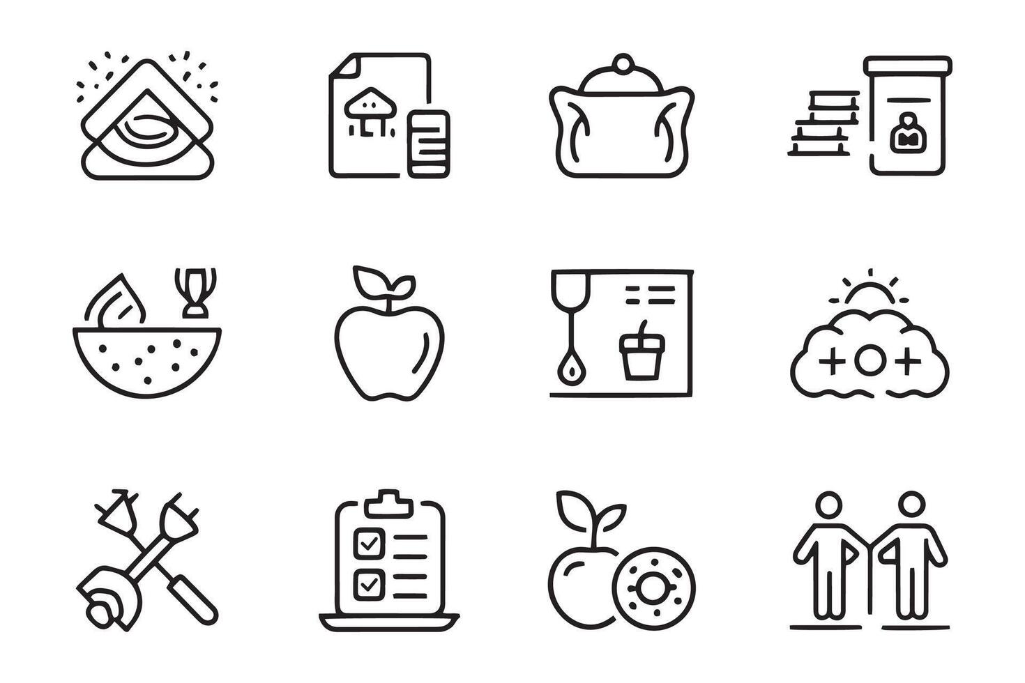 Weight loss, healthy nutrition and calorie counting related , editable stroke outline icon set vector