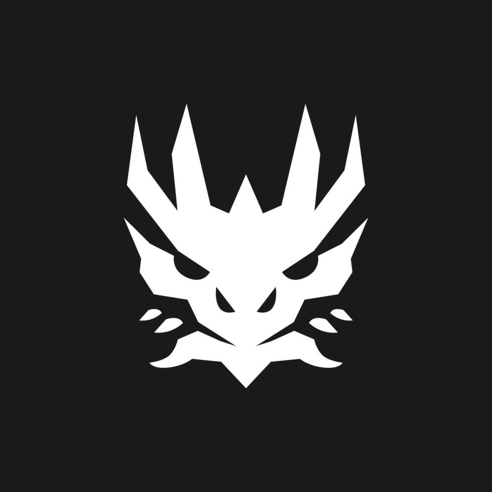 a black background with a white dragon head and a white head. vector