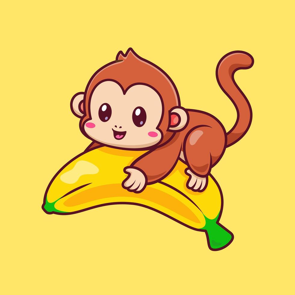 Cute Monkey Flying With Banana Cartoon vector