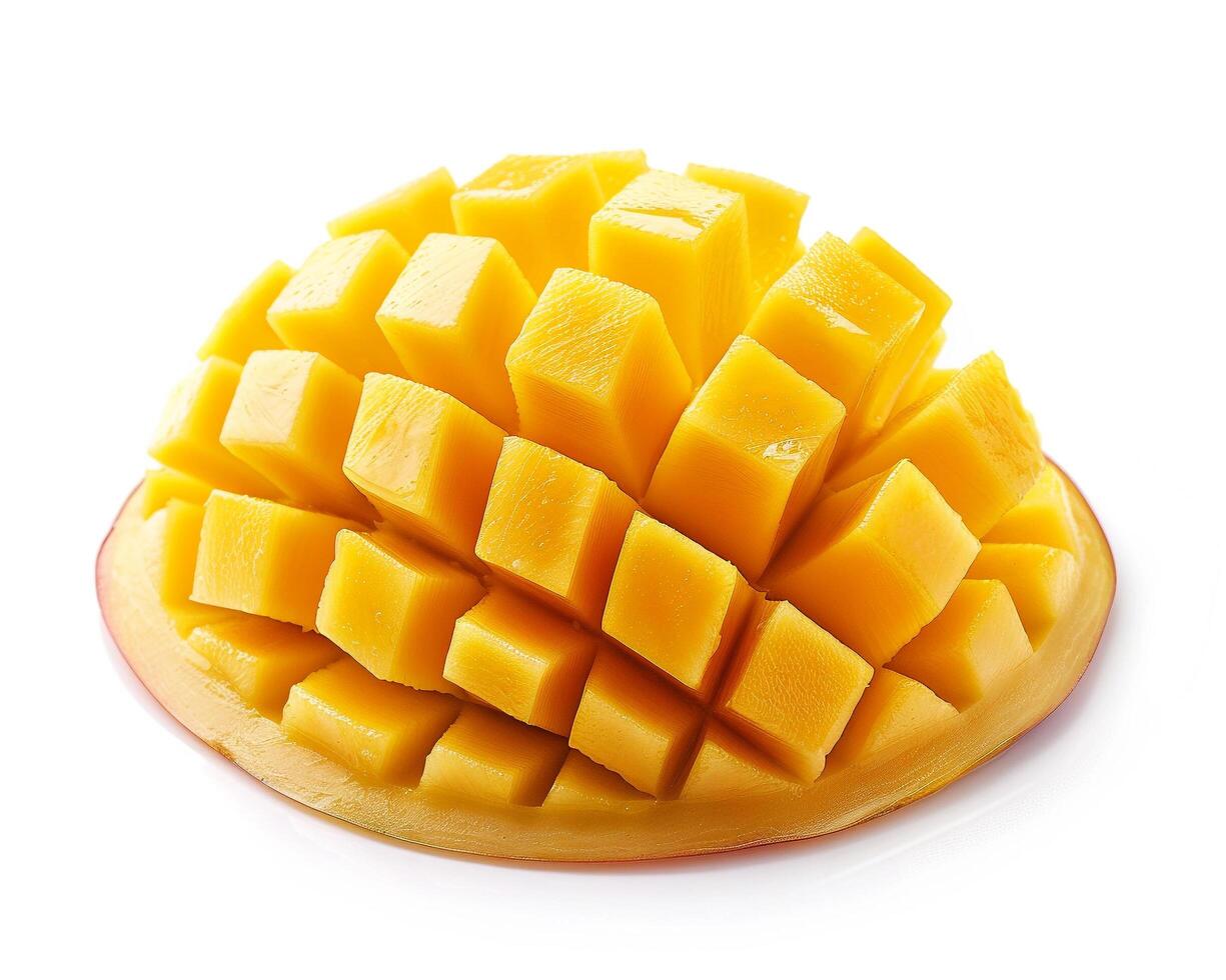 a mango is cut into cubes photo