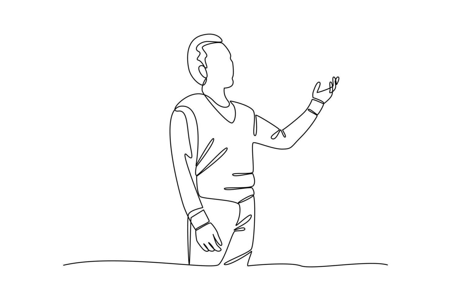 continuous line of presentation people raise hands explaining ideas. one line art illustration vector