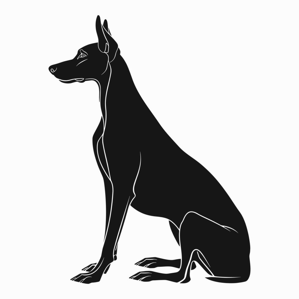 Sitting doberman pinscher dog silhouette. Pet icon vector