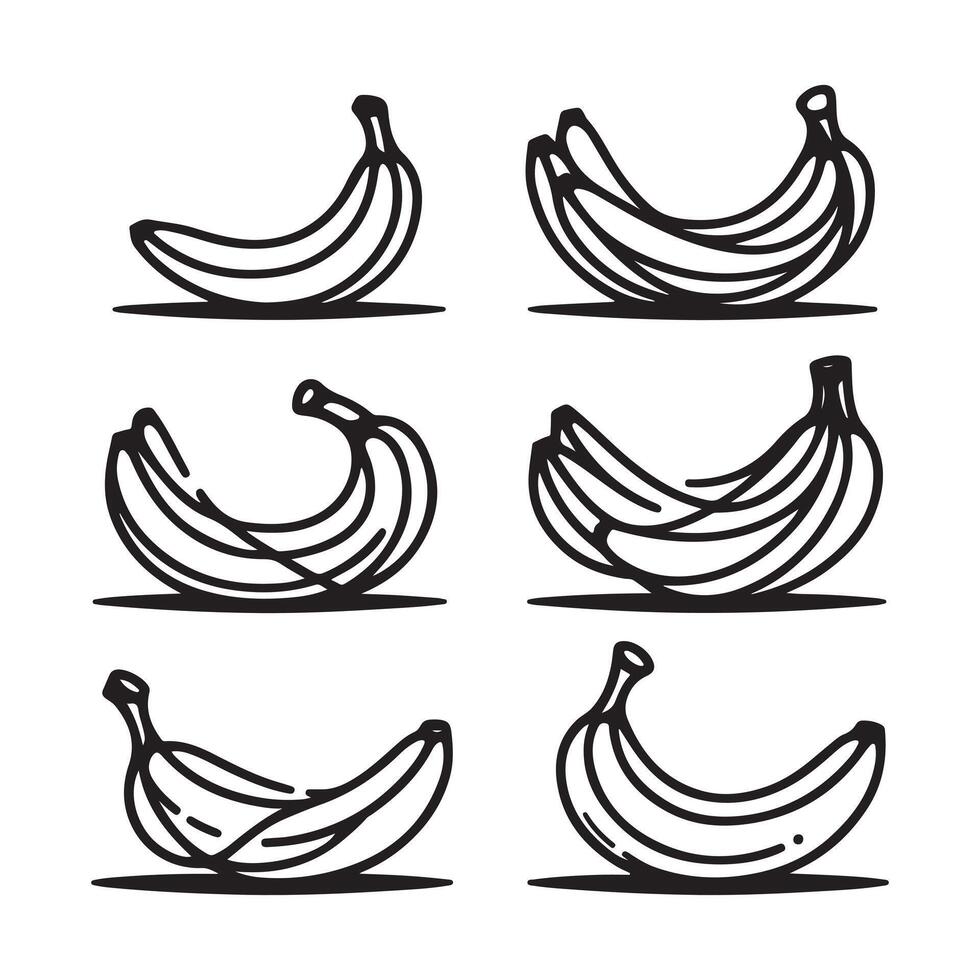 a single-line black banana silhouette set with a white background vector