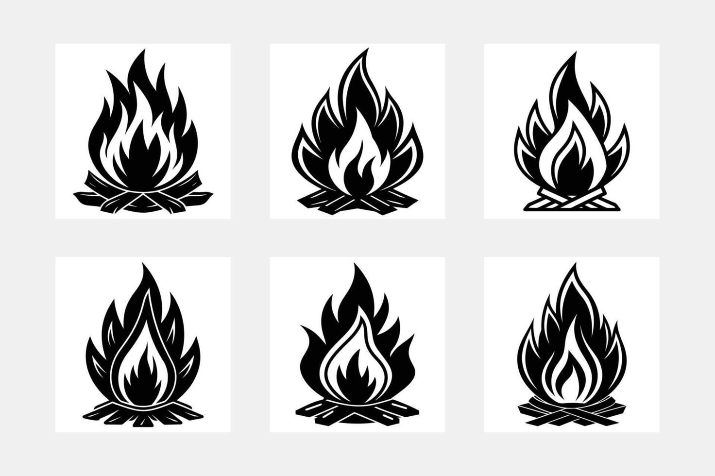 Fire flame silhouette white background artwork set ideas for stunning designs vector