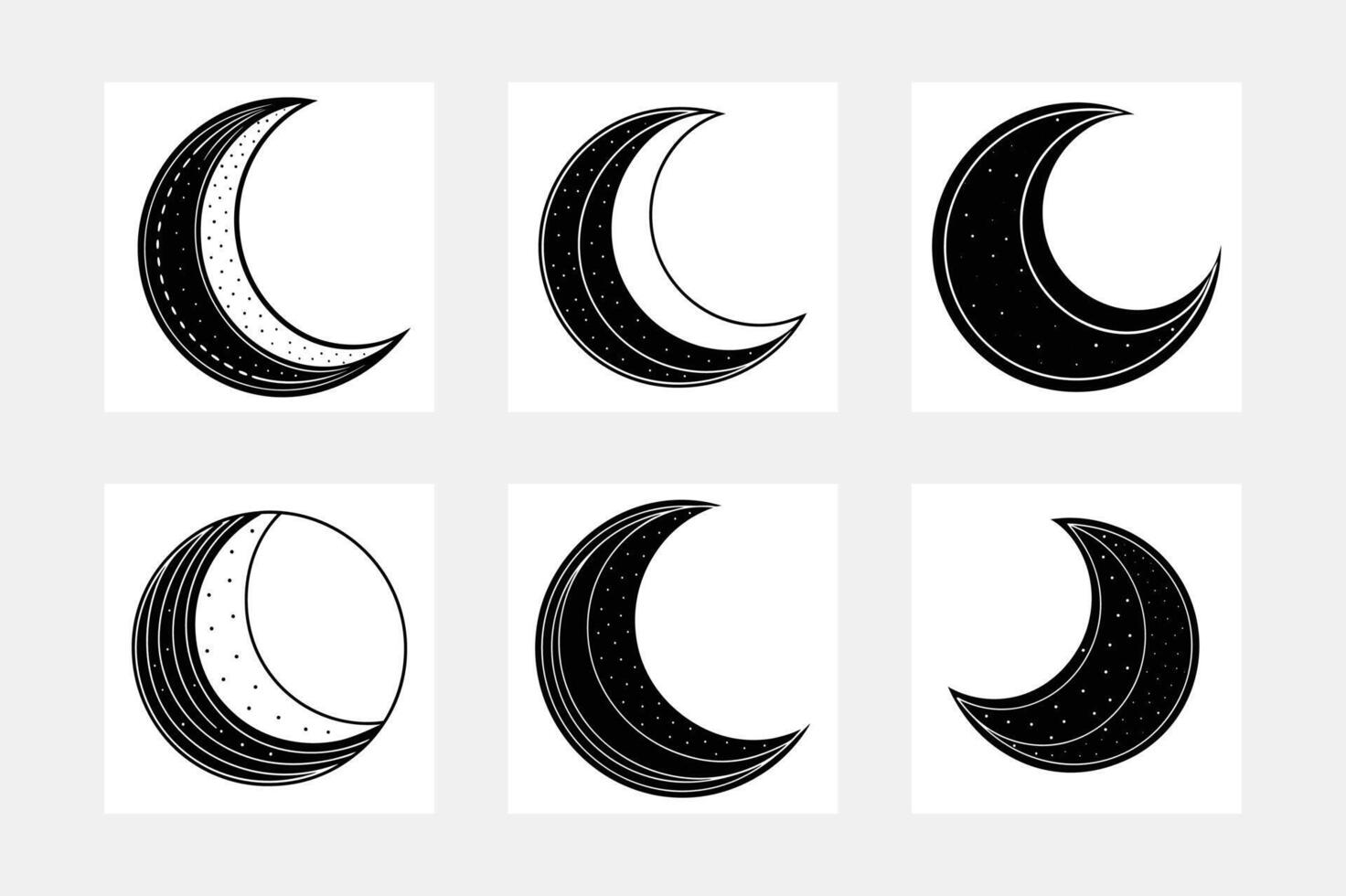 Moon silhouette white background artwork set for digital art vector