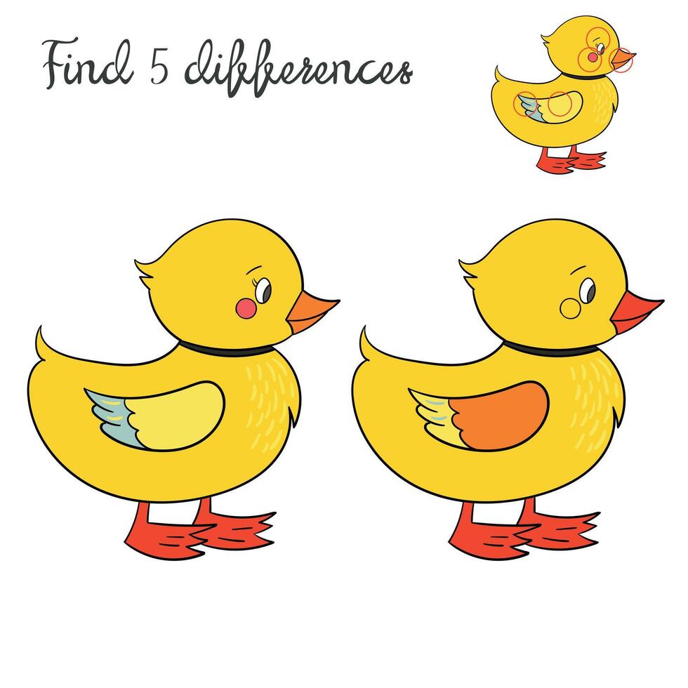 Find differences kids layout for game duck cartoon hand drawn doodle illustration vector
