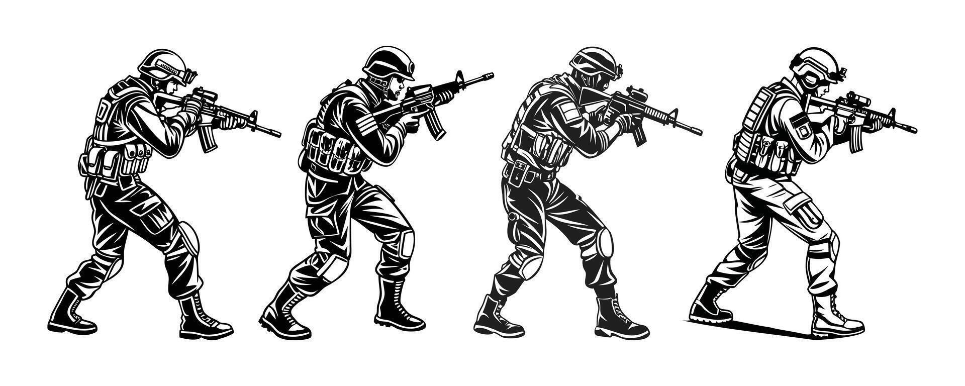 Soldiers in Tactical Gear With Different Pose vector
