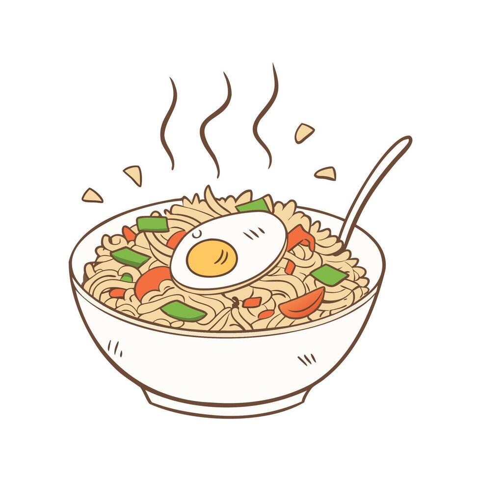 Cartoon Noodle Bowl with Egg vector