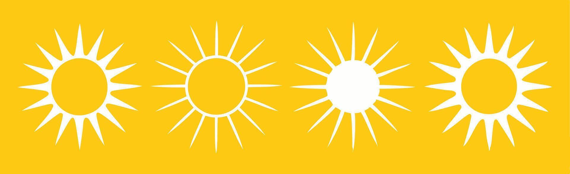 Simple White Sun Illustrations Icon Set on Yellow Background vector