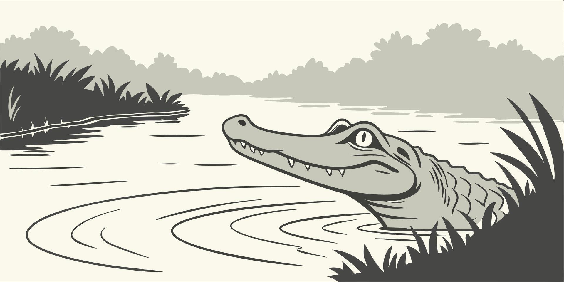 Cartoon Alligator in Swamp Environment vector