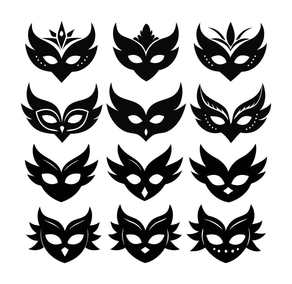 A Set of Black Silhouette Carnival Masks vector
