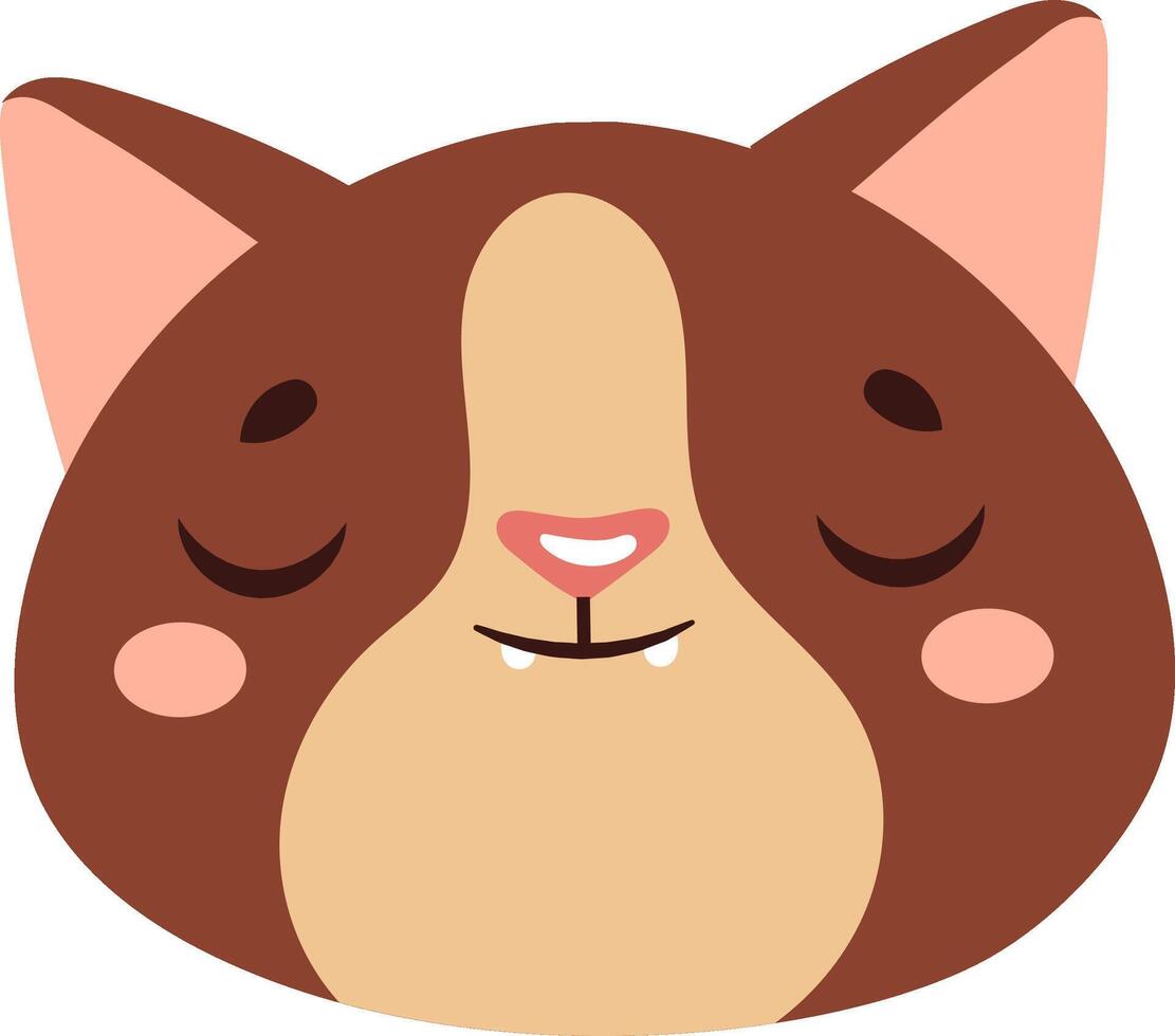Cute and charming cartoon illustration of a cat's face with closed eyes, showcasing a peaceful expression. The design features warm brown tones and a simplistic, playful style vector