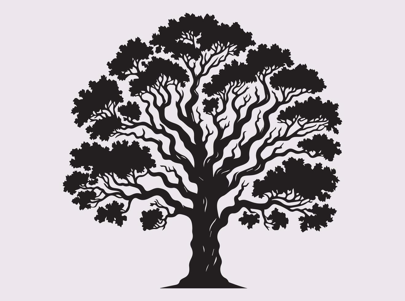 Majestic Oak Tree Silhouette in Solid Black Color for Nature and Woodland Themes vector