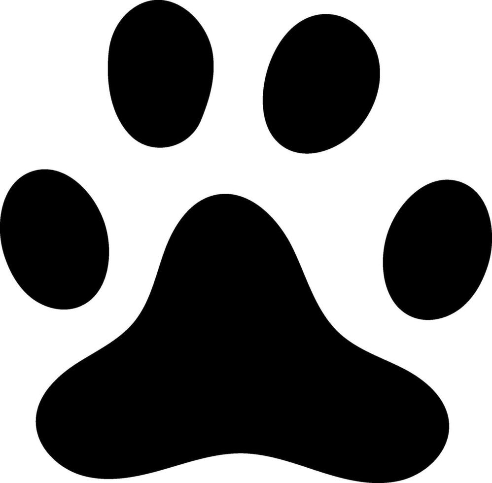 Simple black paw print symbol on a white background, representing pet care, animal tracks, and wildlife. Ideal for use in pet related designs, logos, and educational materials vector