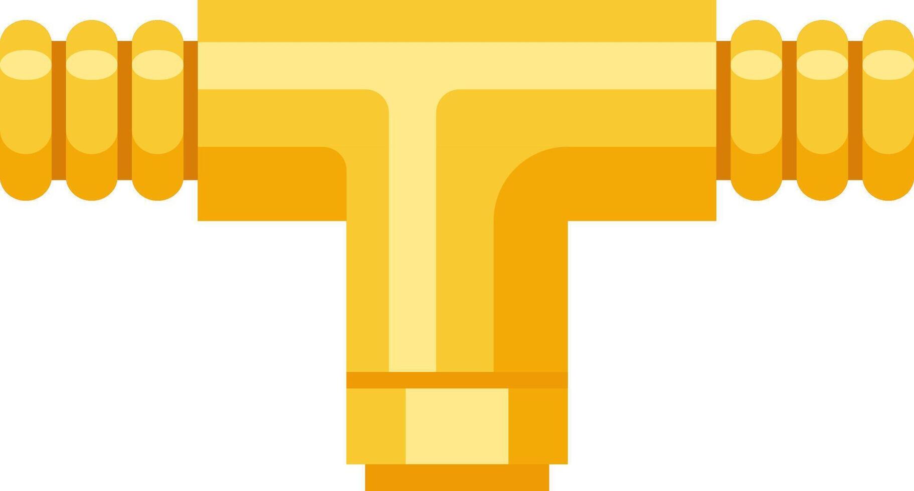 Golden T shaped pipe fitting with threaded ends, connecting water pipes, ensuring efficient water flow in plumbing systems, ideal for home renovation or construction projects vector