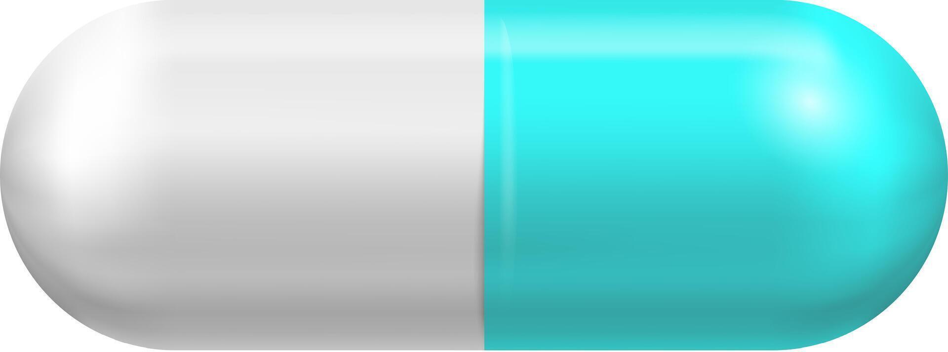 Light blue and white medical capsule resting on a clean white background, symbolizing concepts in the pharmaceutical industry, healthcare, and medicine vector