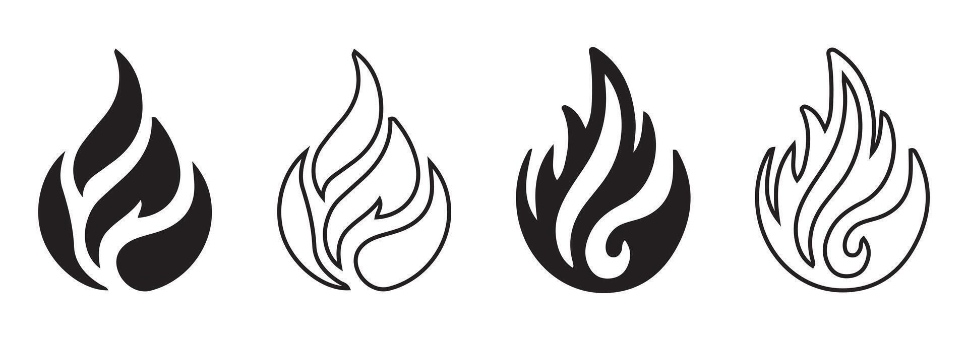 Flames symbols set flat style vector