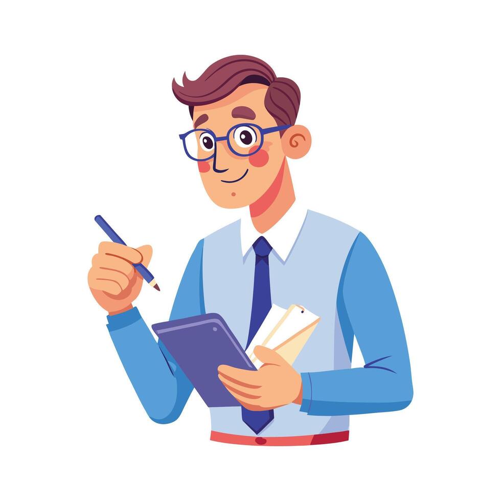 Dynamic Educator Using Notepad for Writing Points vector