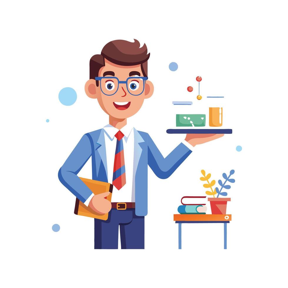 Teacher Presenting Science Experiment in Class vector