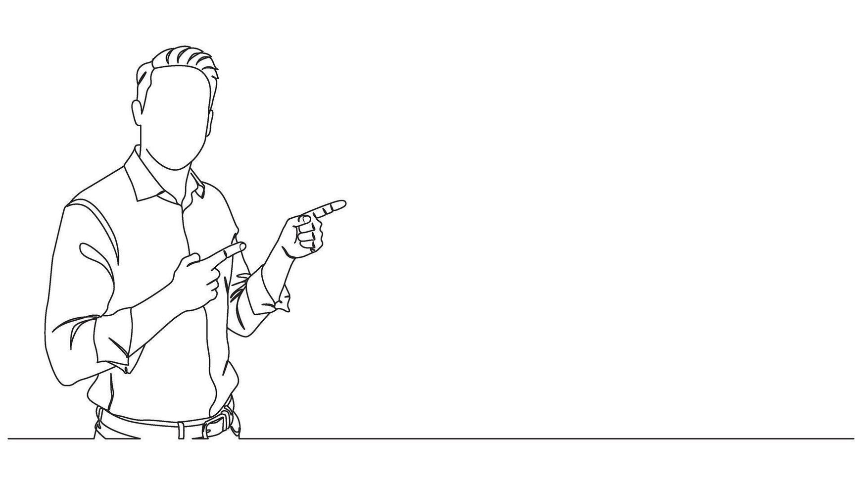 Continuous line drawing showcasing a confident man pointing to the side vector