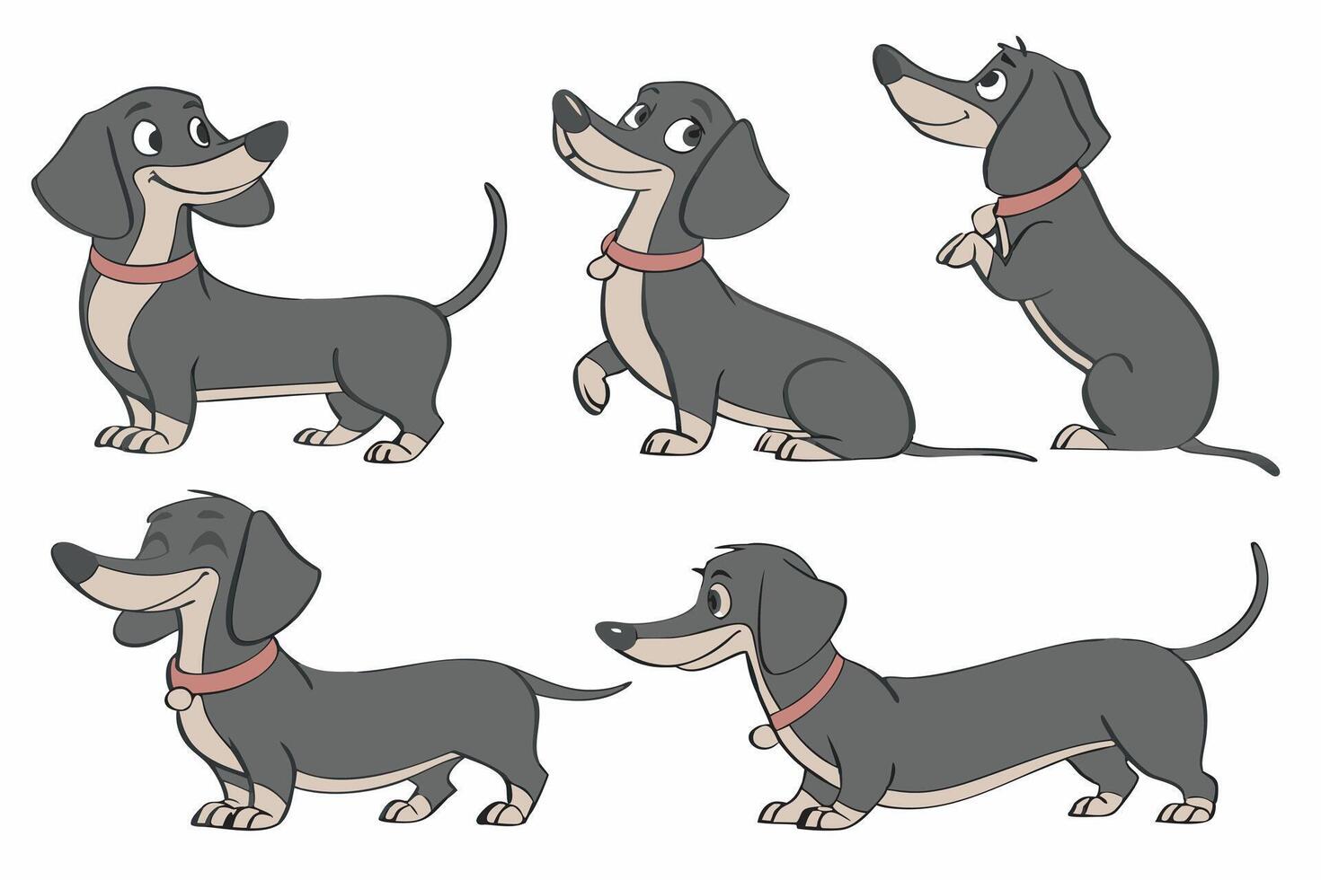 a cartoon dachshund dog in various poses vector