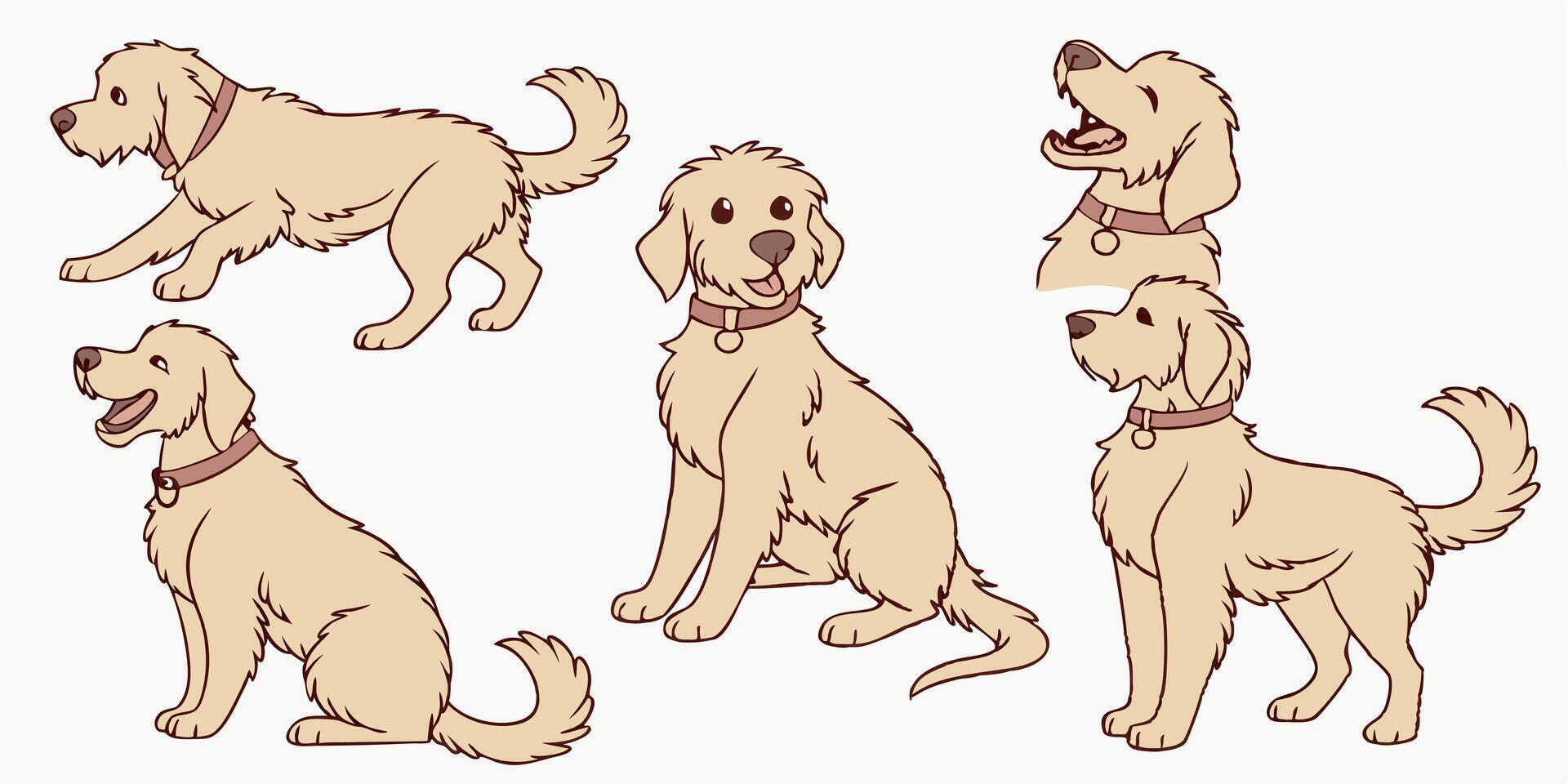 a set of cartoon golden retriever dogs vector