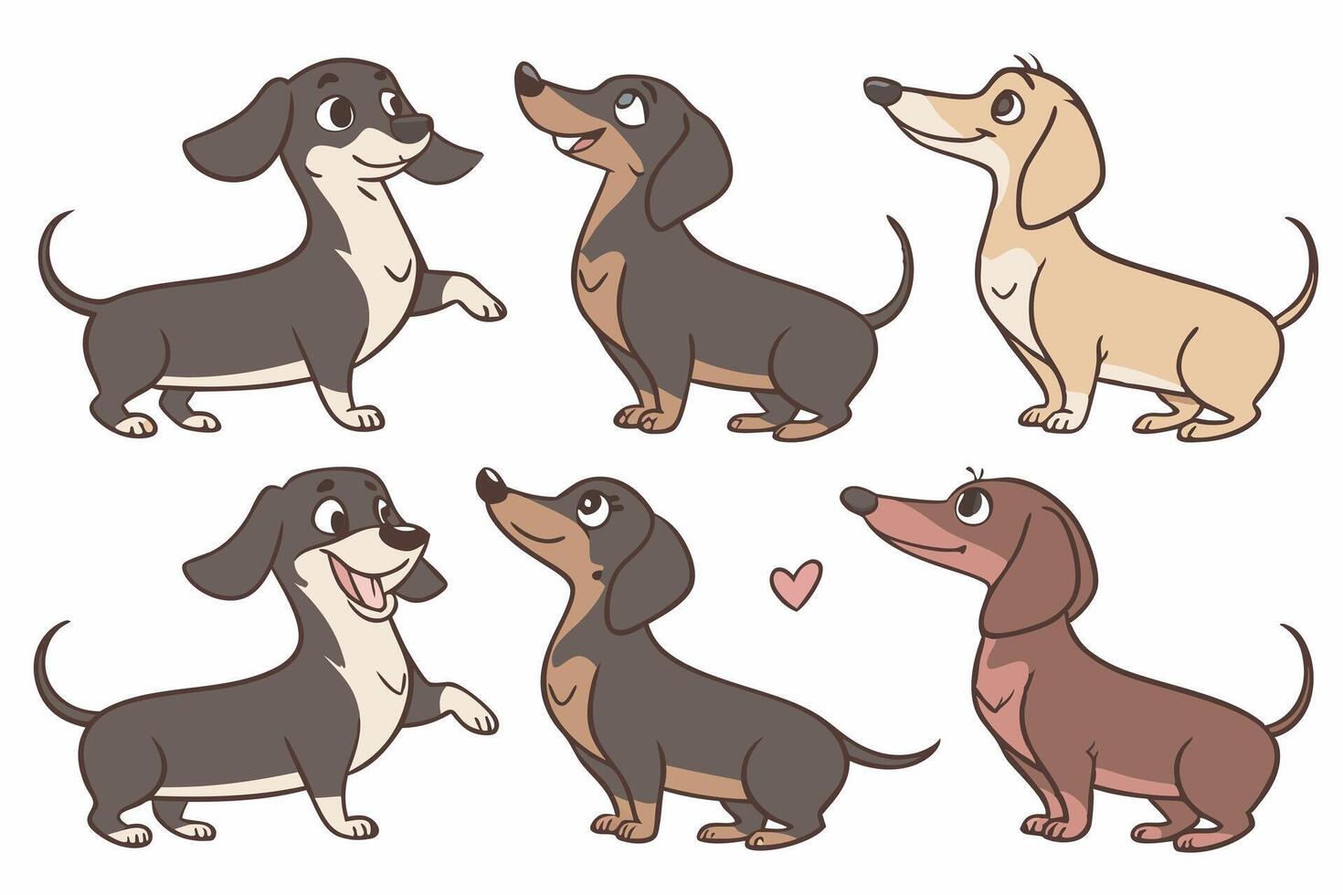 a set of cartoon dachshunds vector
