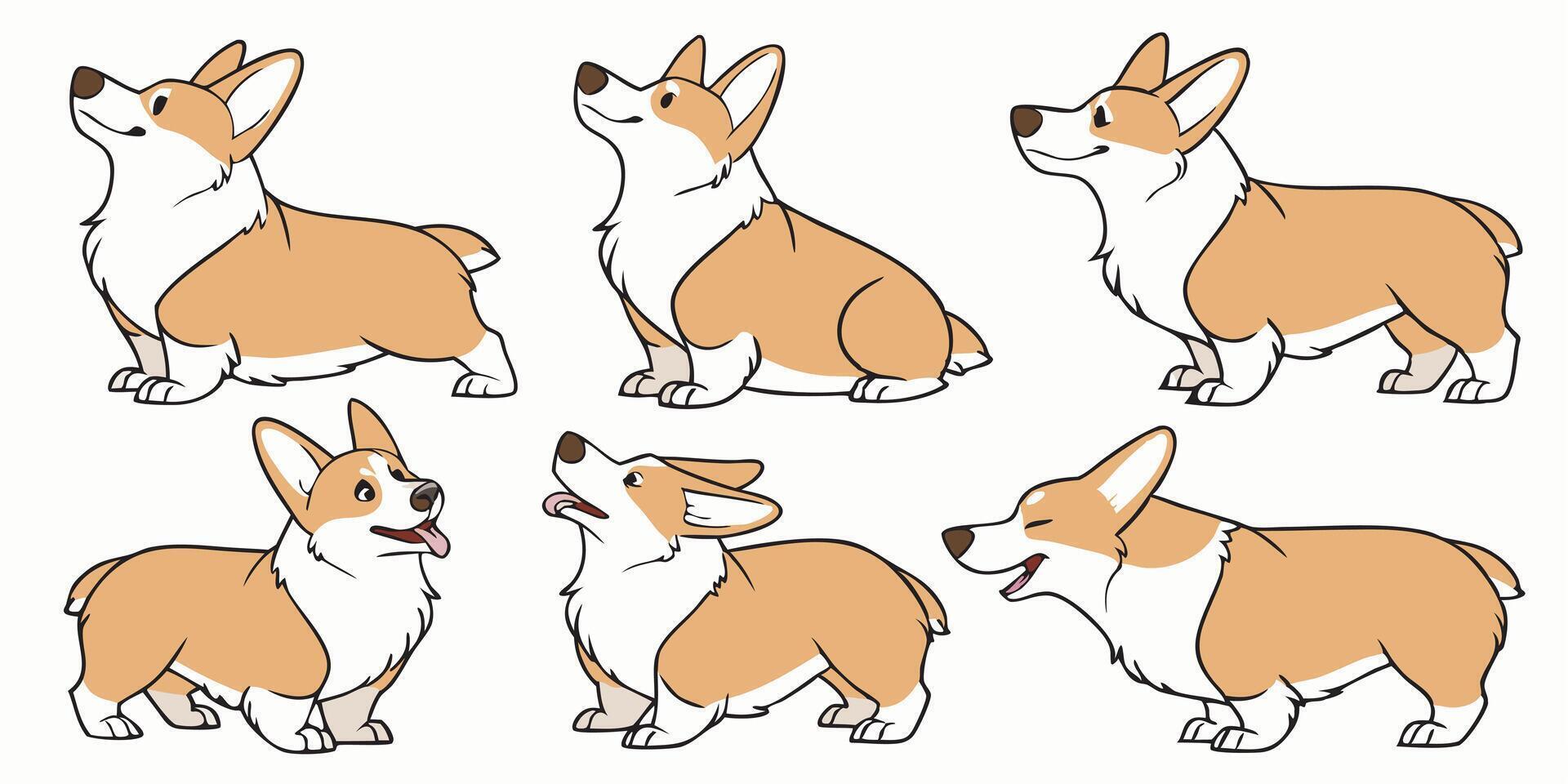 a set of six different pembroke corgis vector