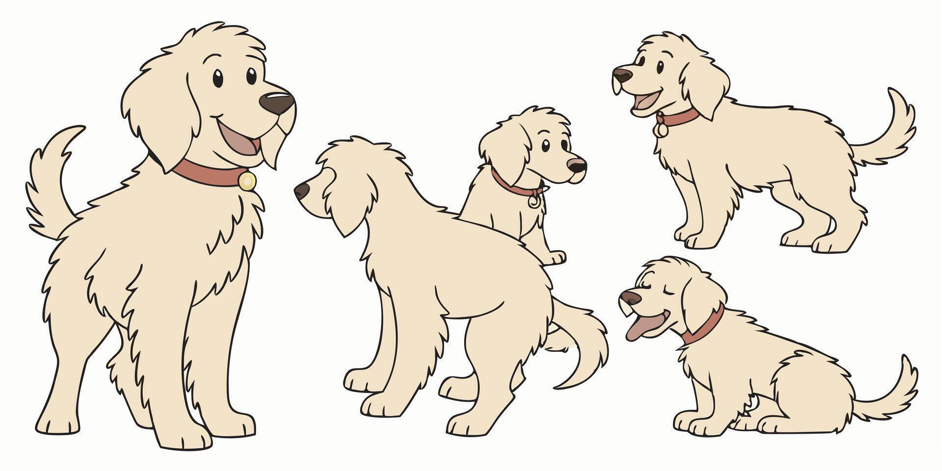 a cartoon dog with different poses and expressions vector
