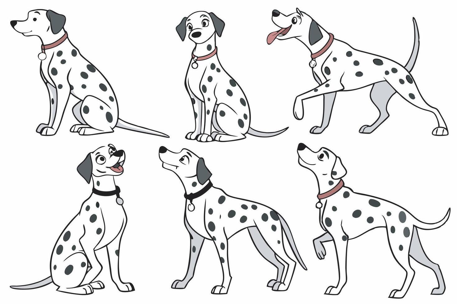 a dalmatian dog in various poses vector