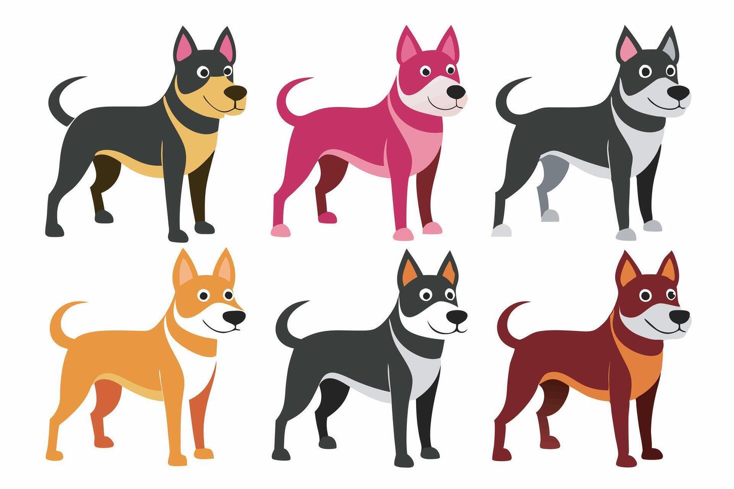 a set of cartoon dogs with different colors vector