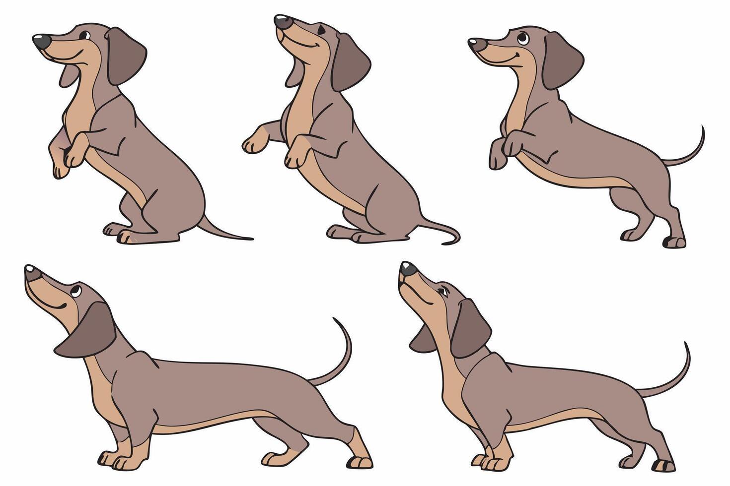 dachshund dog cartoon illustration set vector