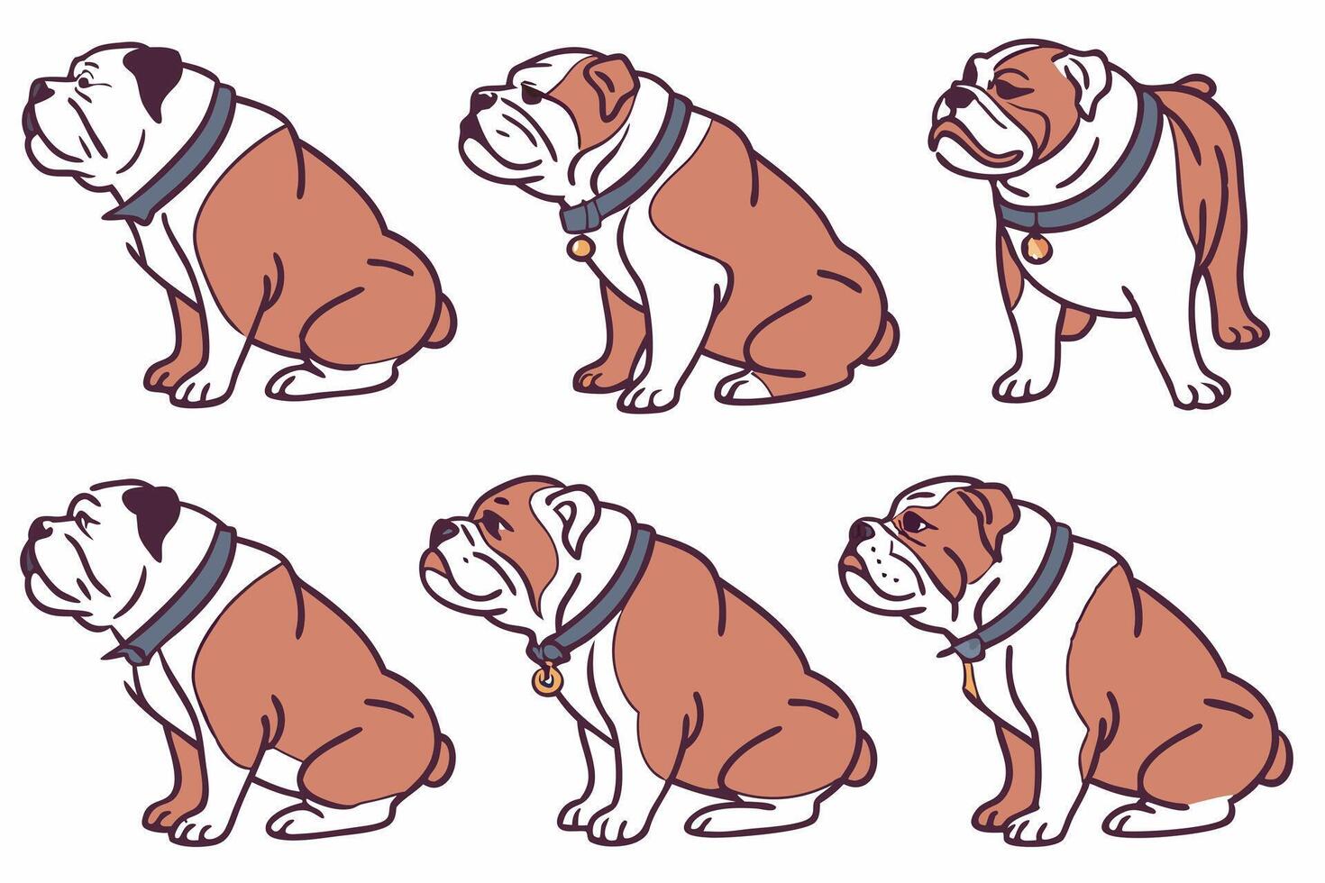 bulldog dog set of six different poses vector