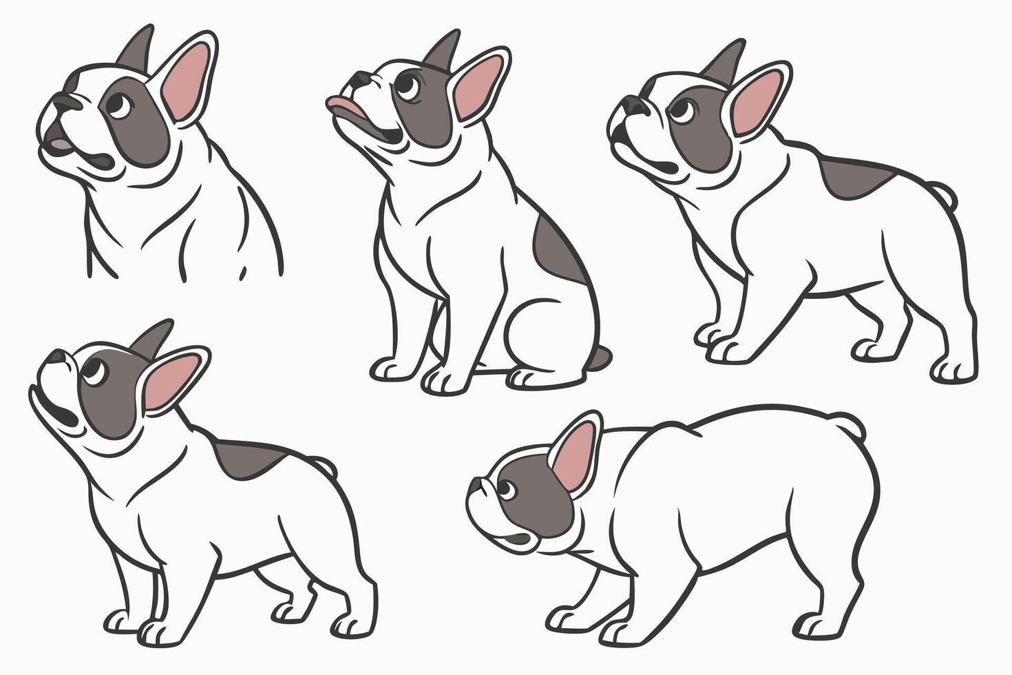 french bulldog dog set of illustration vector