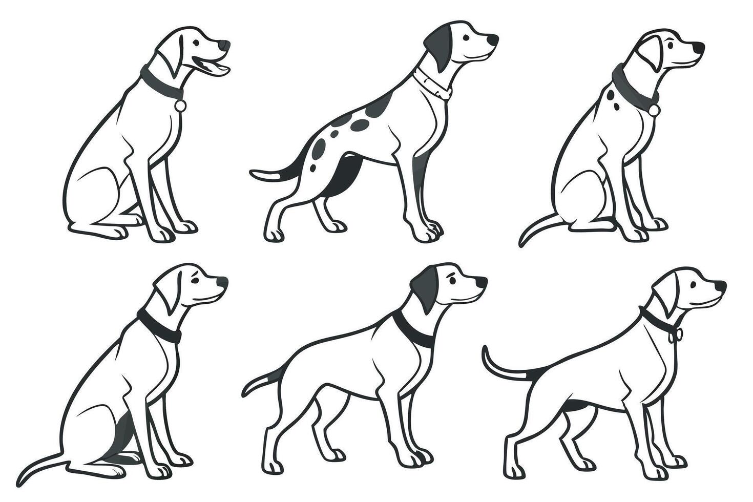 dog breeds in different poses, including a pointer and a pointer vector