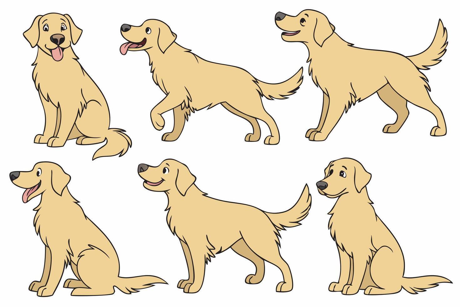 a cartoon golden retriever dog in various poses vector