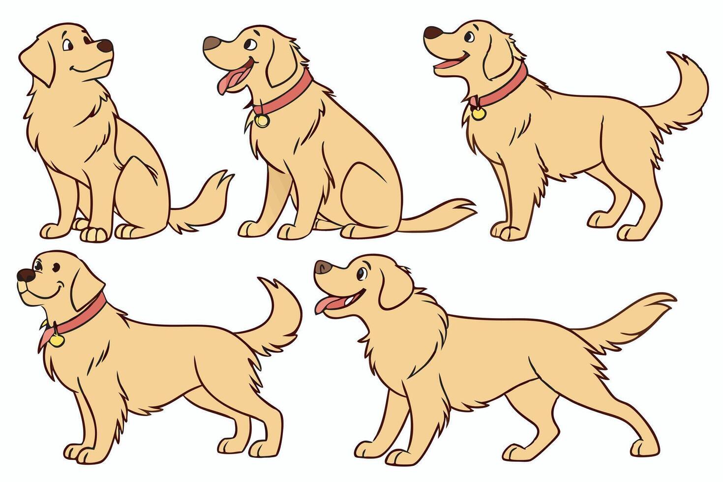 cartoon golden retriever dog in various poses vector