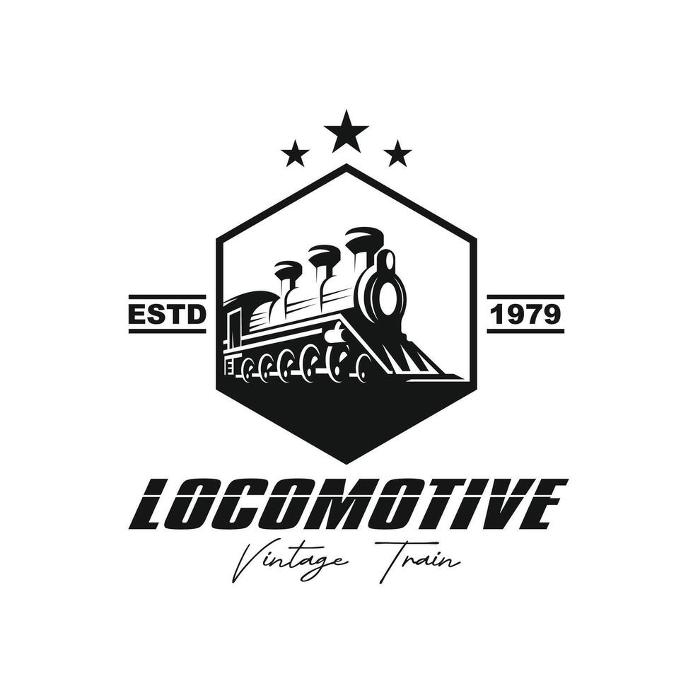 Vintage old locomotive train logo design template vector