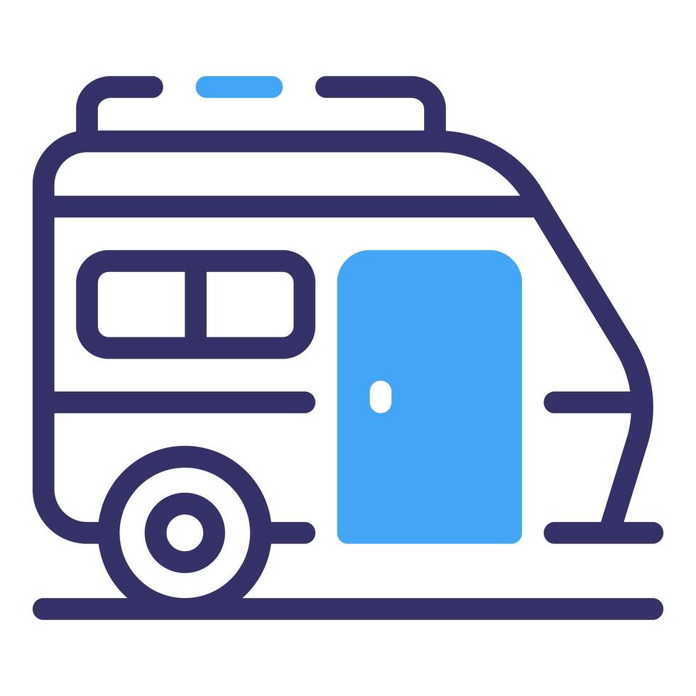 An rv trailer with a blue and white outline vector