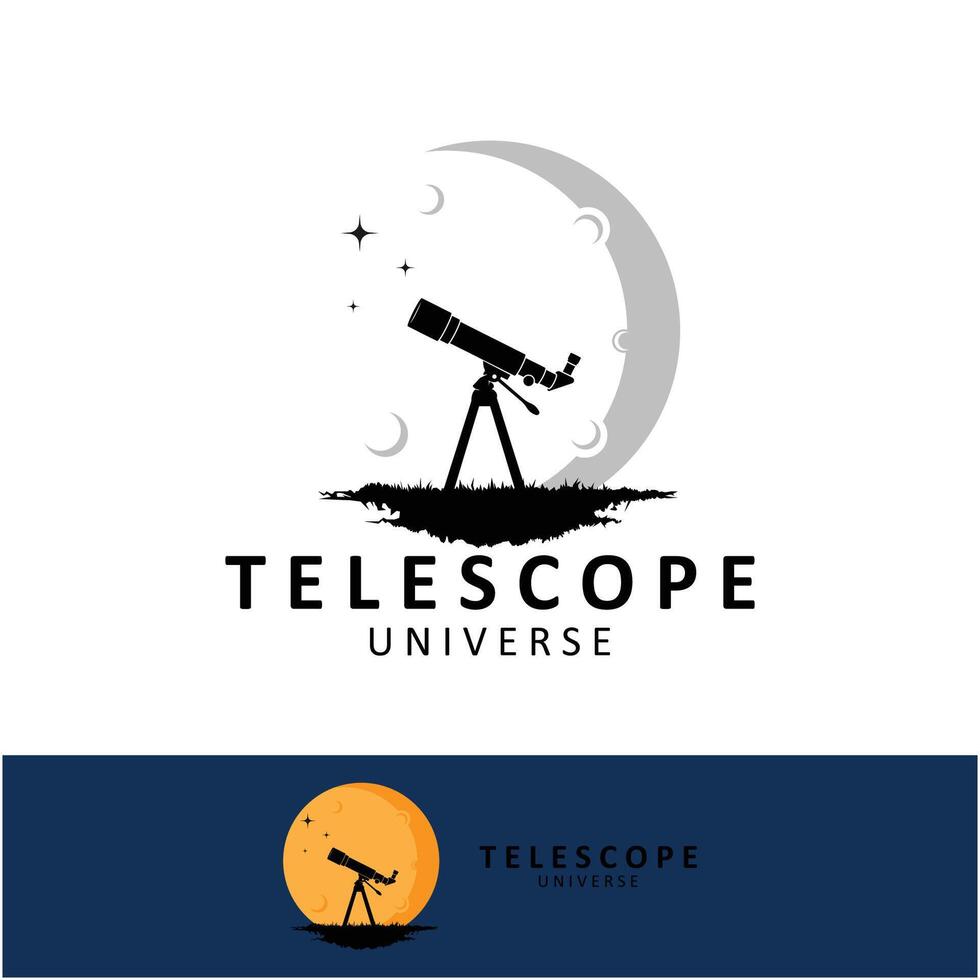 set of sillhouette of telescope and moon logo vector