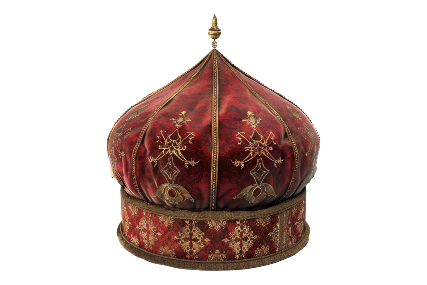 A red and gold crown cap on a transparent background png