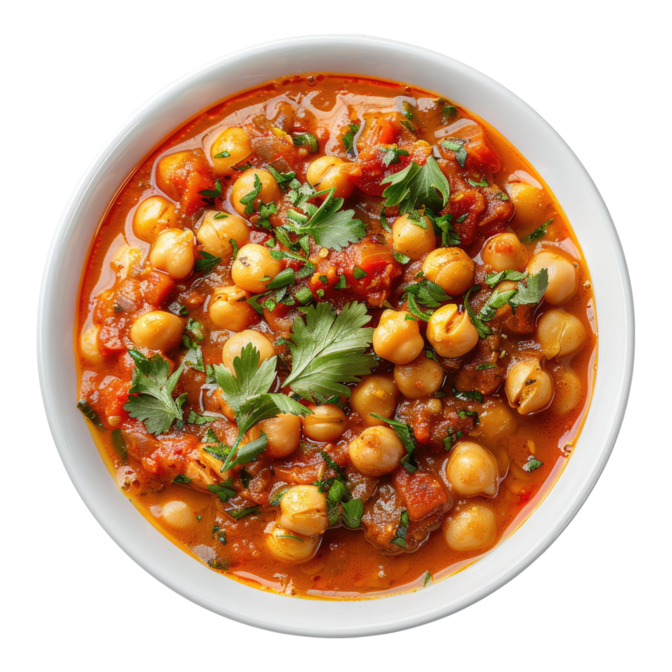 A bowl of chickpeas and tomatoes on a transparent background png
