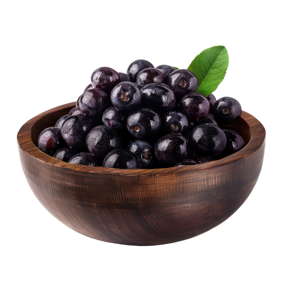 Blueberries in wooden bowl isolated on transparent background png