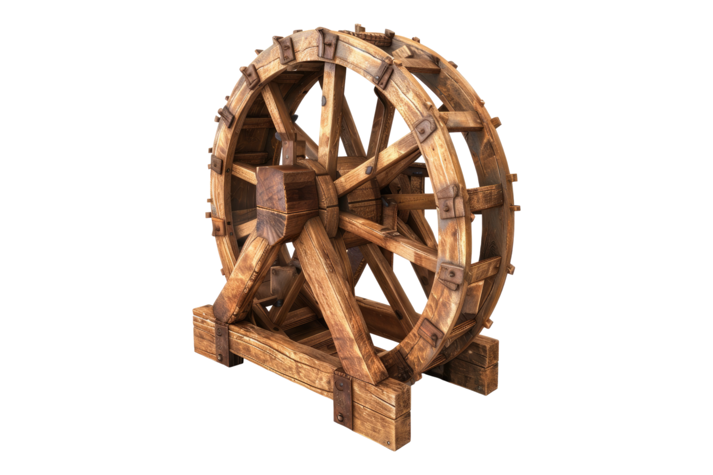 A wooden water wheel on transparent background png