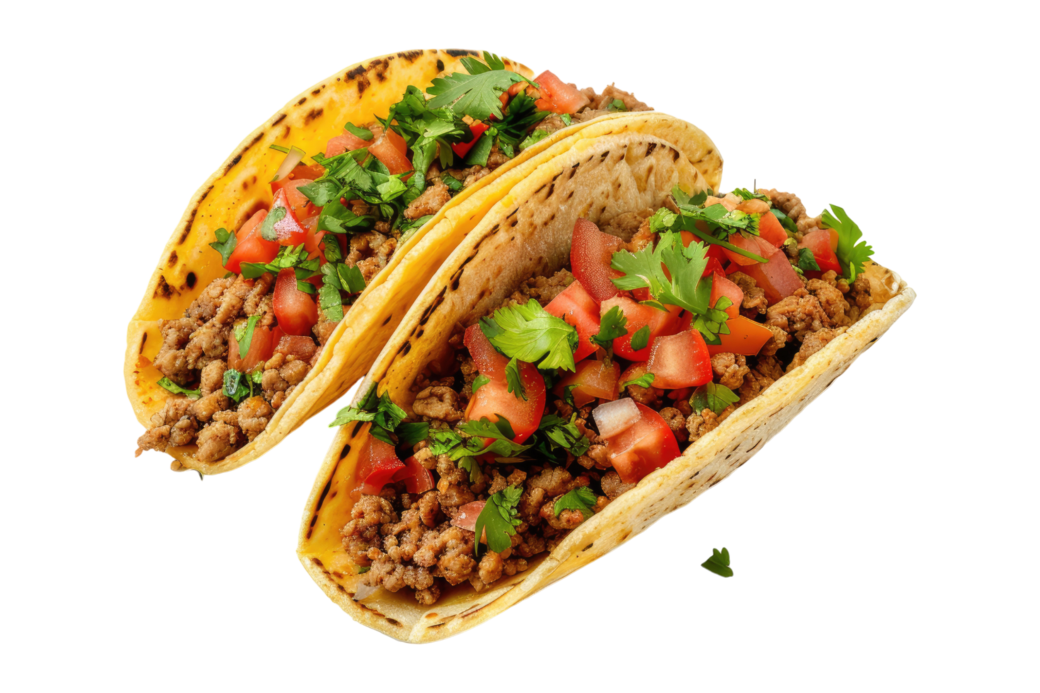 Tacos with meat and vegetables on a transparent background png